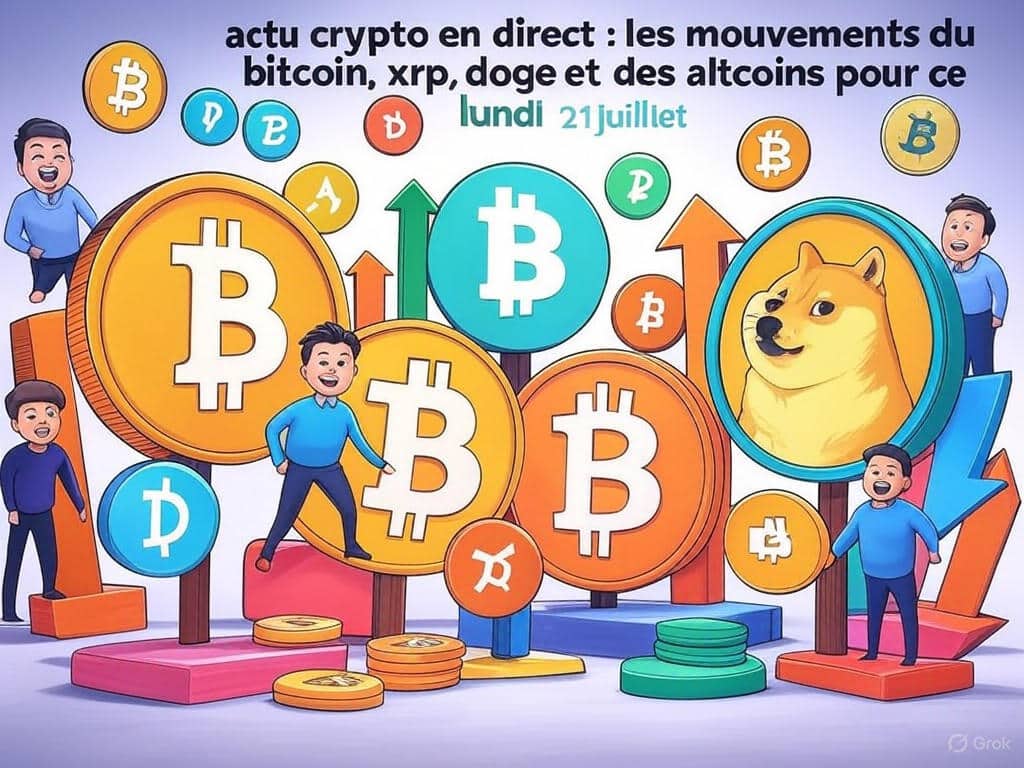 suivez en temps réel les dernières actualités du marché des cryptomonnaies ce lundi 21 juillet. découvrez les mouvements du bitcoin, xrp, doge et d'autres altcoins, ainsi que les analyses et tendances du moment pour rester à jour dans le monde de la crypto.