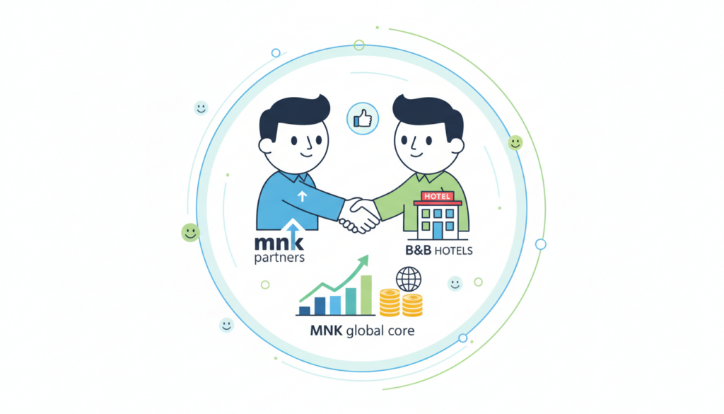 mnk partners renforce son partenariat stratégique avec b&b hotels grâce au fonds mnk global core, visant à soutenir le développement et la croissance du groupe hôtelier.
