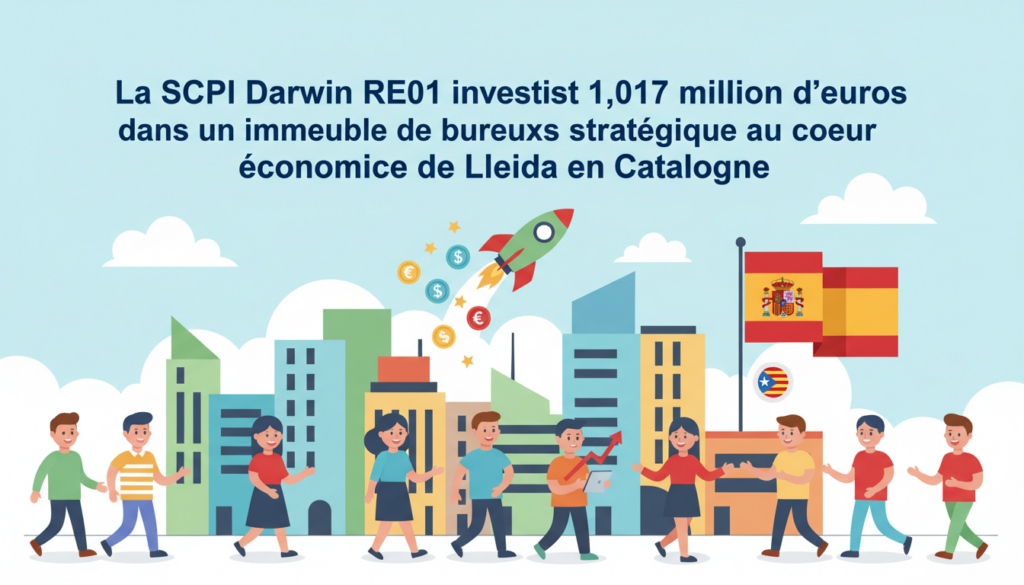 la scpi darwin re01 investit 1,017 million d’euros dans un immeuble de bureaux stratégique au cœur économique de lleida en catalogne, renforçant sa présence dans un marché immobilier dynamique.