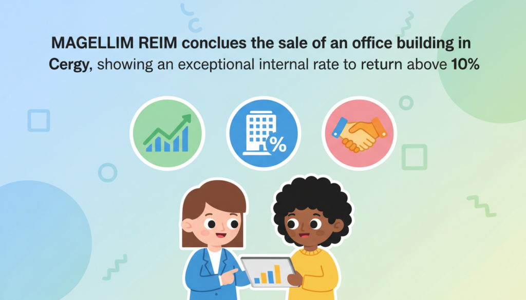 magellim reim annonce la vente réussie d’un immeuble de bureaux à cergy, avec un rendement interne exceptionnel supérieur à 10%, soulignant une performance d’investissement remarquable.