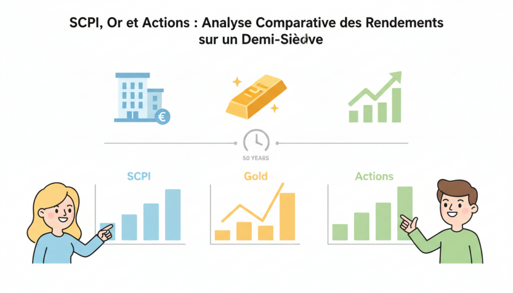 découvrez une analyse comparative des rendements des scpi, de l'or et des actions sur un demi-siècle, pour mieux comprendre leurs performances et orienter vos investissements.