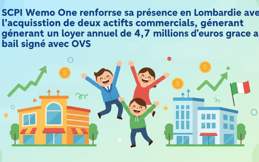 la scpi wemo one renforce sa présence en lombardie en acquérant deux actifs commerciaux, générant un loyer annuel de 4,7 millions d’euros grâce à un bail signé avec ovs, consolidant ainsi son portefeuille immobilier.