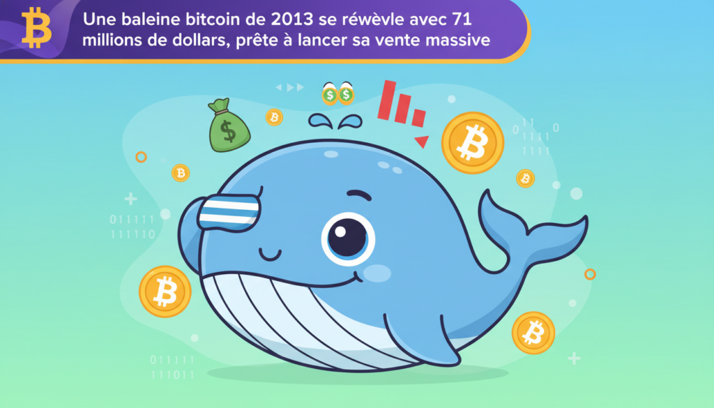 une baleine bitcoin datant de 2013 se réveille avec 71 millions de dollars en cryptomonnaies, prête à lancer une vente massive qui pourrait influencer le marché.