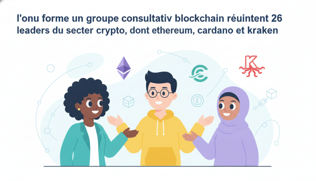 l'onu crée un groupe consultatif blockchain rassemblant 26 leaders majeurs du secteur crypto, incluant ethereum, cardano et kraken, pour guider les initiatives technologiques et réglementaires.