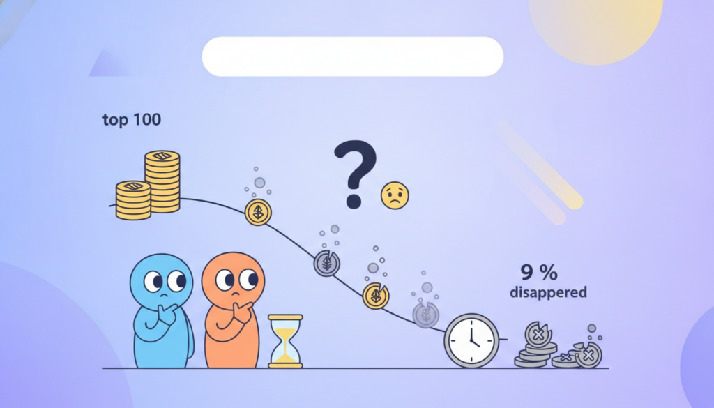 découvrez pourquoi 9 % des tokens du top 100 ont disparu et explorez la durée de vie réelle des cryptomonnaies dans cet article approfondi.