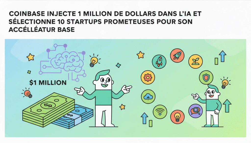 coinbase investit 1 million de dollars dans l'intelligence artificielle et choisit 10 startups innovantes pour rejoindre son programme d'accélération base, renforçant ainsi son engagement dans la tech de demain.