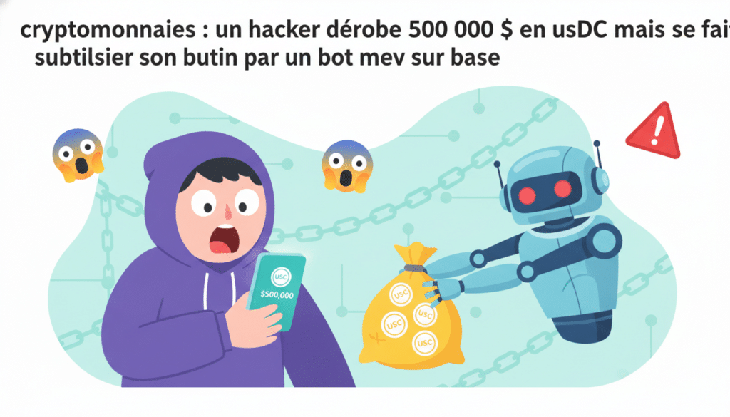un hacker vole 500 000 $ en usdc via une attaque sur la blockchain base, mais un bot mev intercepte rapidement son butin, illustrant la complexité et les risques dans l'écosystème des cryptomonnaies.