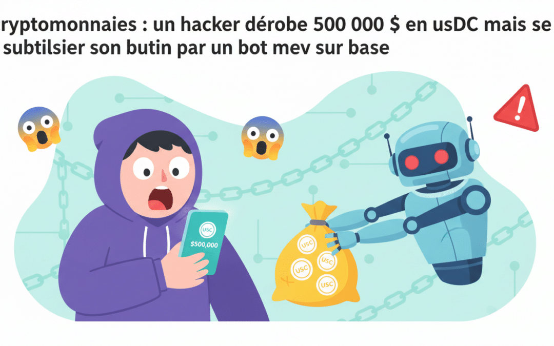un hacker vole 500 000 $ en usdc via une attaque sur la blockchain base, mais un bot mev intercepte rapidement son butin, illustrant la complexité et les risques dans l'écosystème des cryptomonnaies.