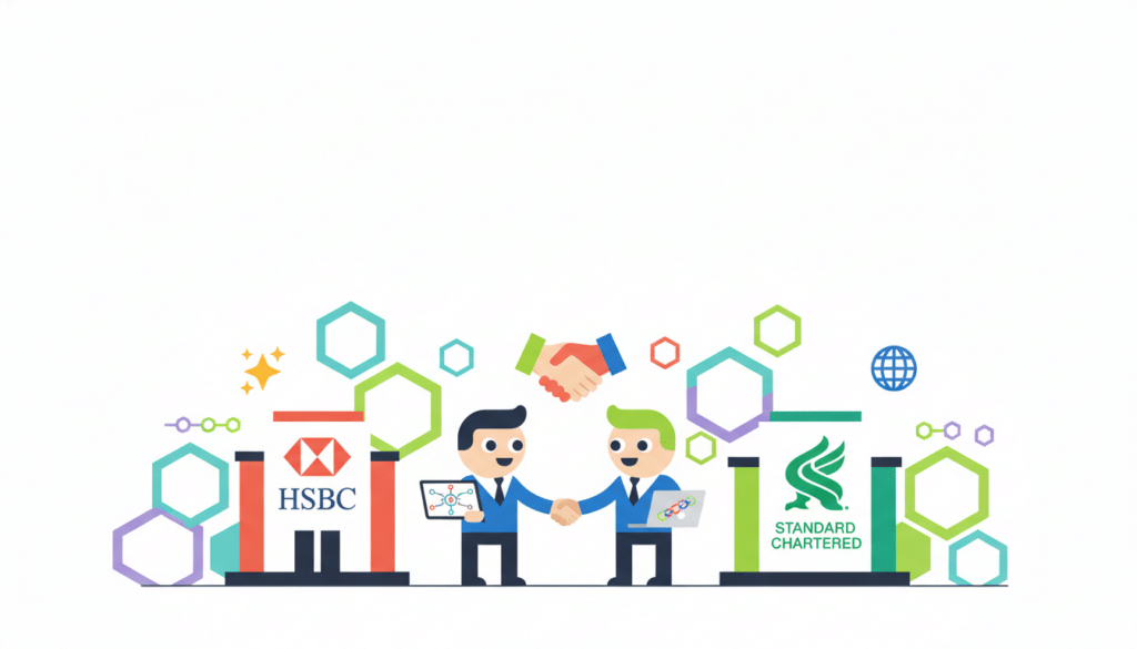 hsbc et standard chartered unissent leurs forces pour lancer le registre blockchain révolutionnaire de swift, transformant la sécurité et la transparence des transactions financières internationales.