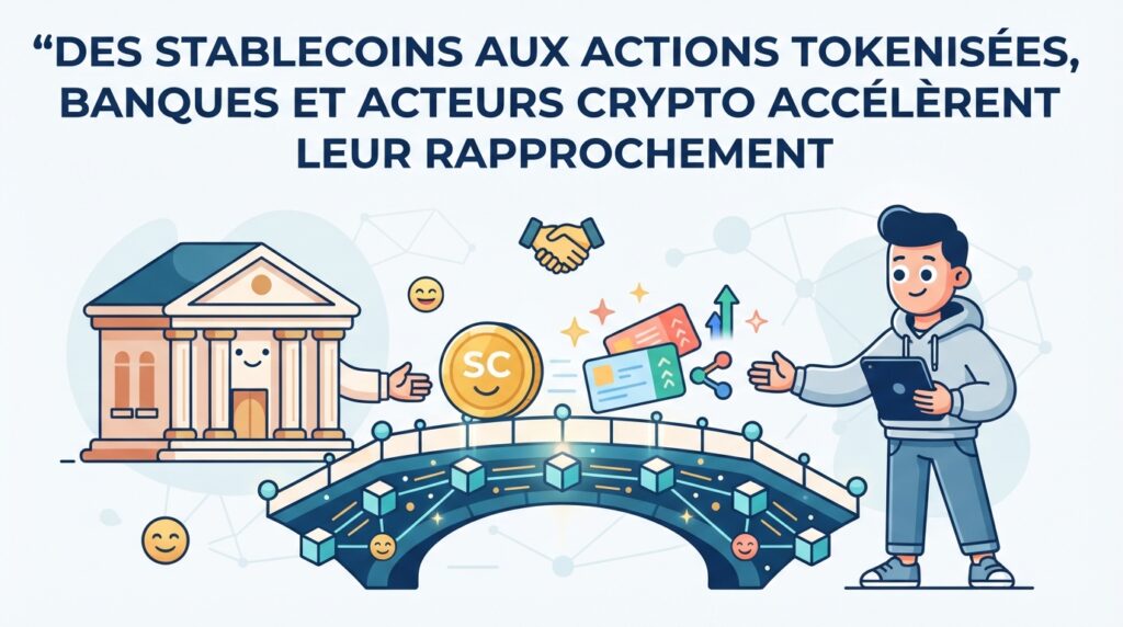 stablecoins, actions tokenisées : banques et acteurs crypto renforcent leurs liens et accélèrent la convergence entre finance traditionnelle et actifs numériques.